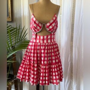 Mo Maya Luna Mini Gingham Spaghetti Strap Sundress dress